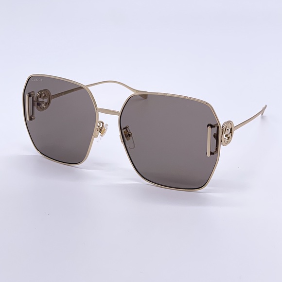 NEW GUCCI GG1207SA 005 GOLD WOMEN OVERSIZED GOLD BROWN SUNGLASSES GUCCI